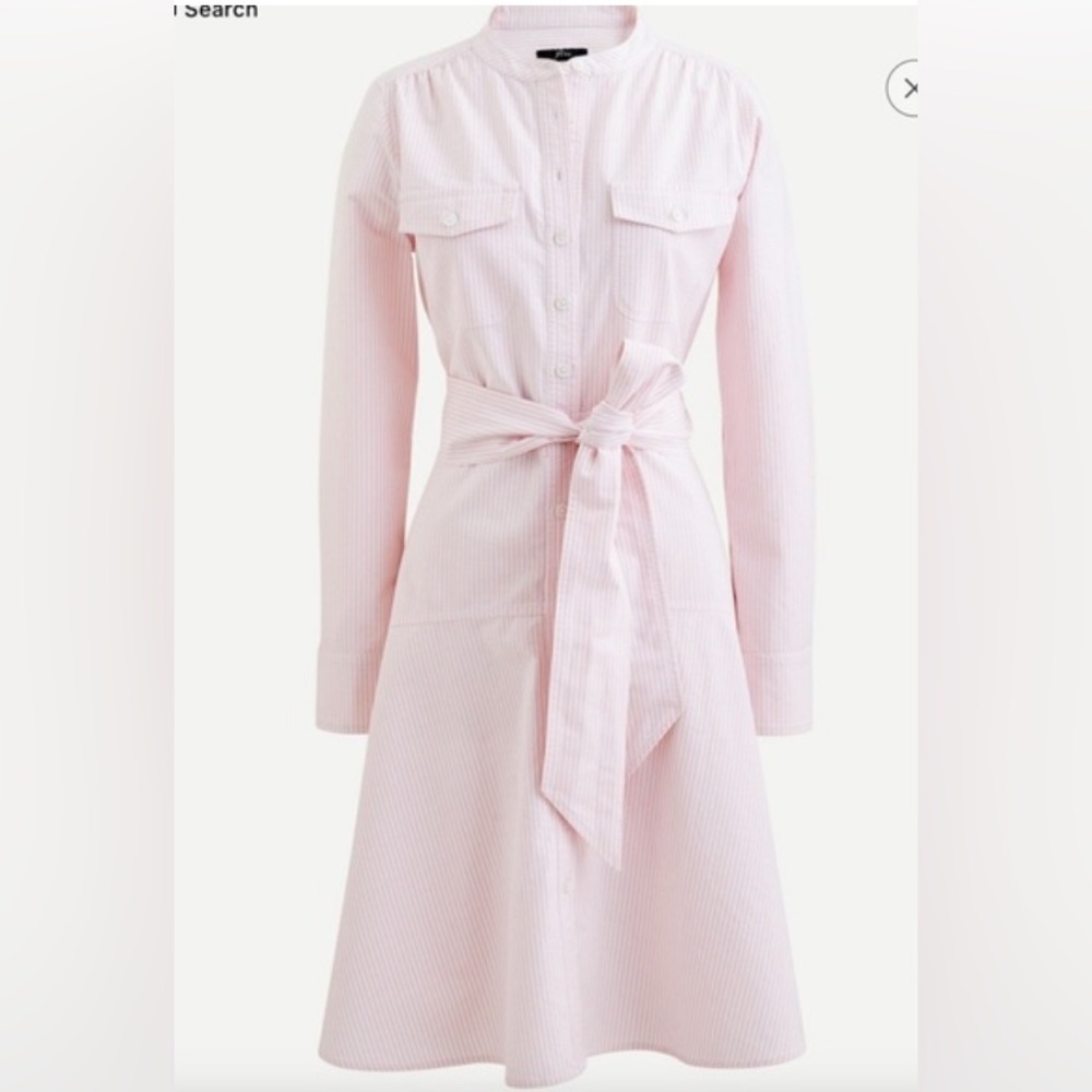 J.Crew Pink White Pin Stripe Long sleeve Shirt Dress bow tie belt size 6p - Picture 13 of 13